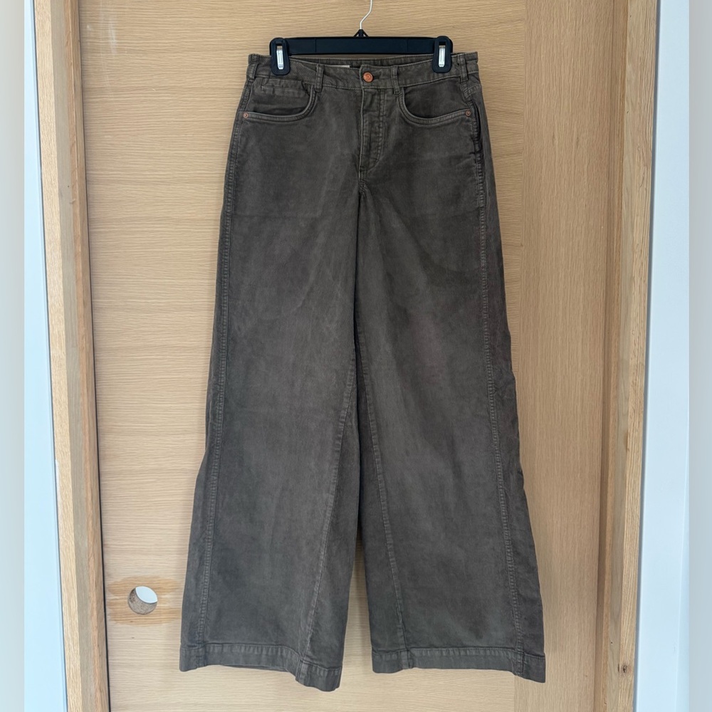 Anthropologie Pilcro Olive/Gray Corduroy Wide-Leg Pants - size 27 - barely worn